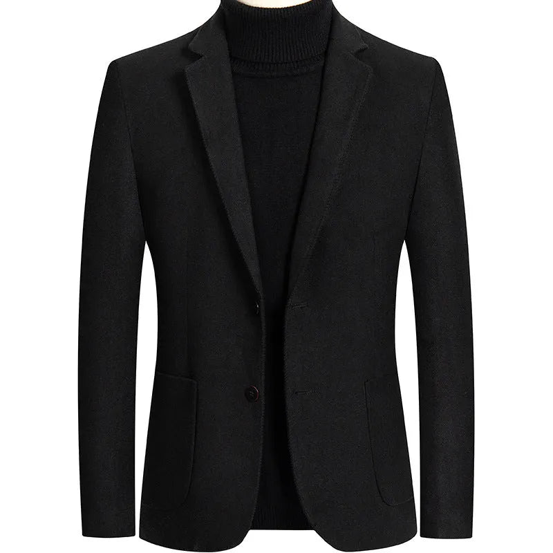 Men's slim fit wool suit jacket in a solid colour with a polyester lining.