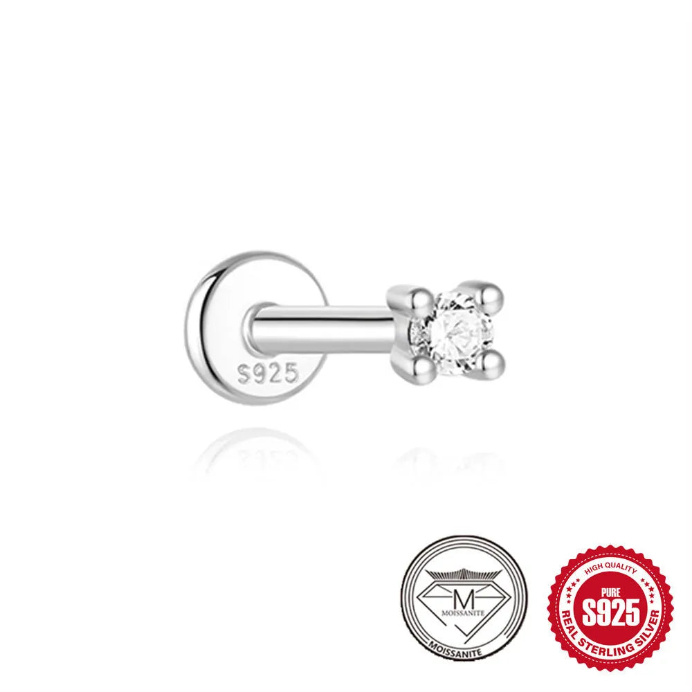 S925 sterling silver geometric stud earrings with petal diamond design, showing triangle and flower shapes.