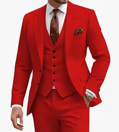 Men's slim fit three-piece suit in chemical fibre blend fabric available in multiple colours with Asian sizing