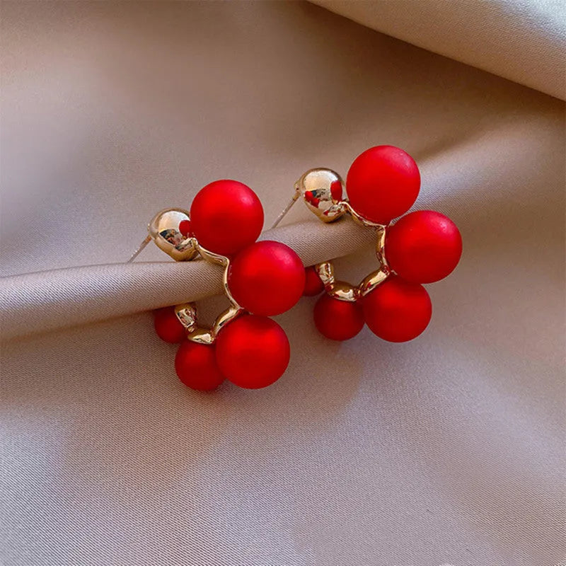 Red bell-shaped alloy earrings for women with white colour alternative option