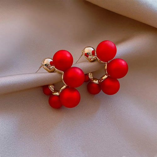Red bell-shaped alloy earrings for women with white colour alternative option