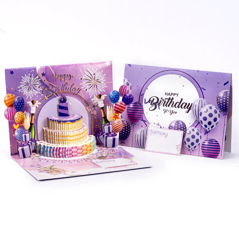 Chinese ink style three-dimensional birthday cake greeting card with hand-folded paper construction
