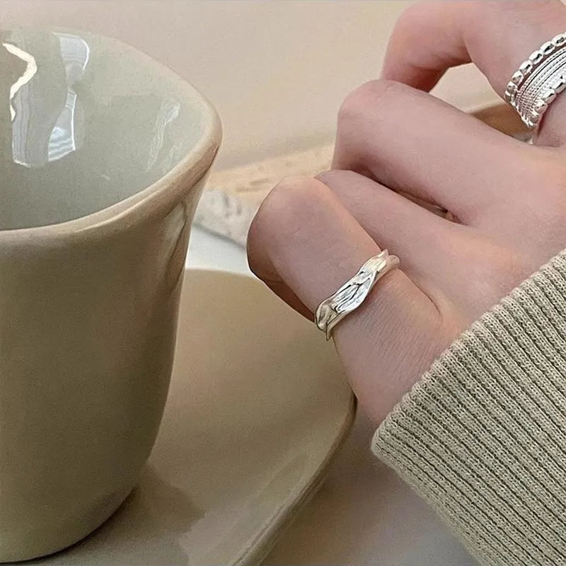 Adjustable opening copper ring with geometric woven twisted multilayer design for women