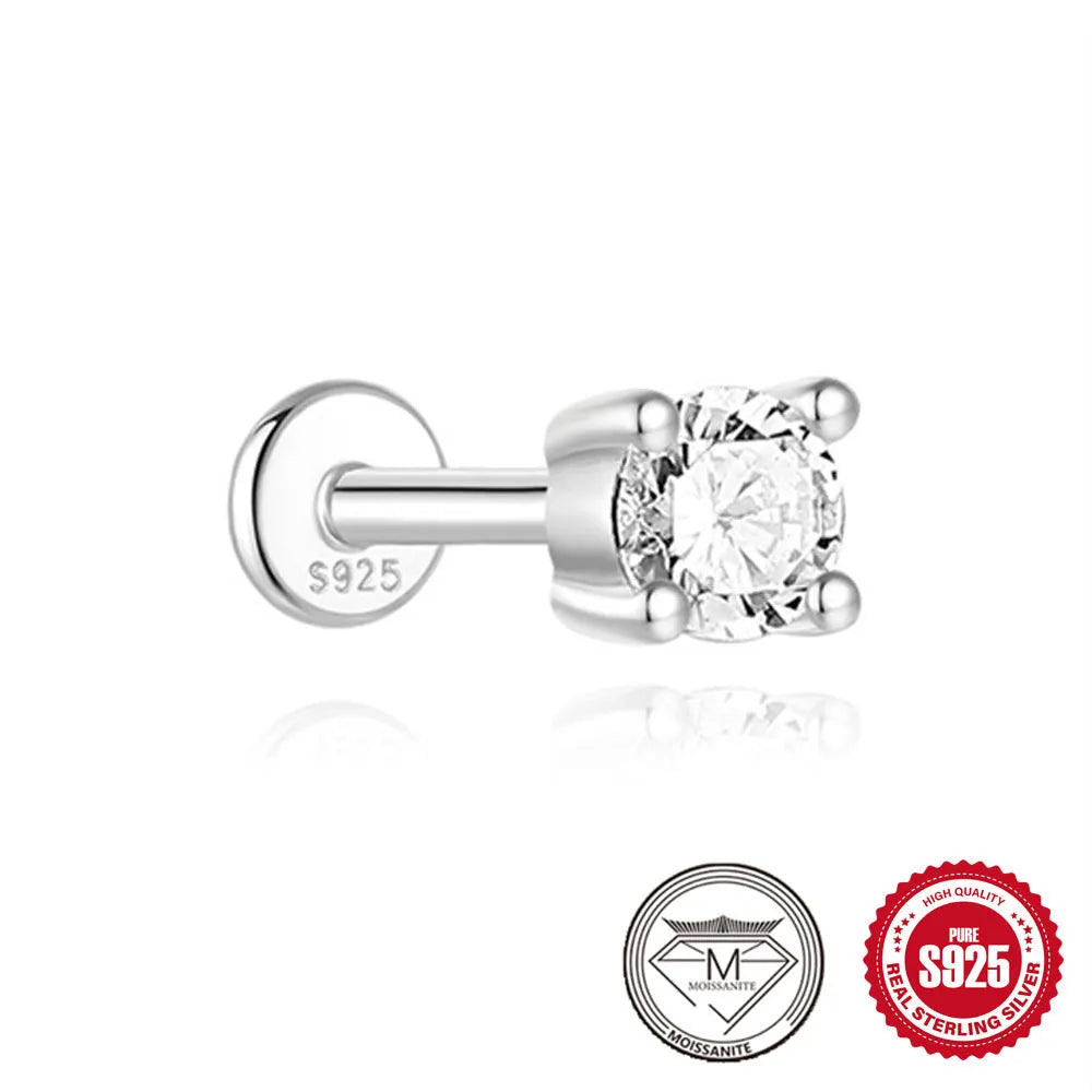 S925 sterling silver geometric stud earrings with petal diamond design, showing triangle and flower shapes.