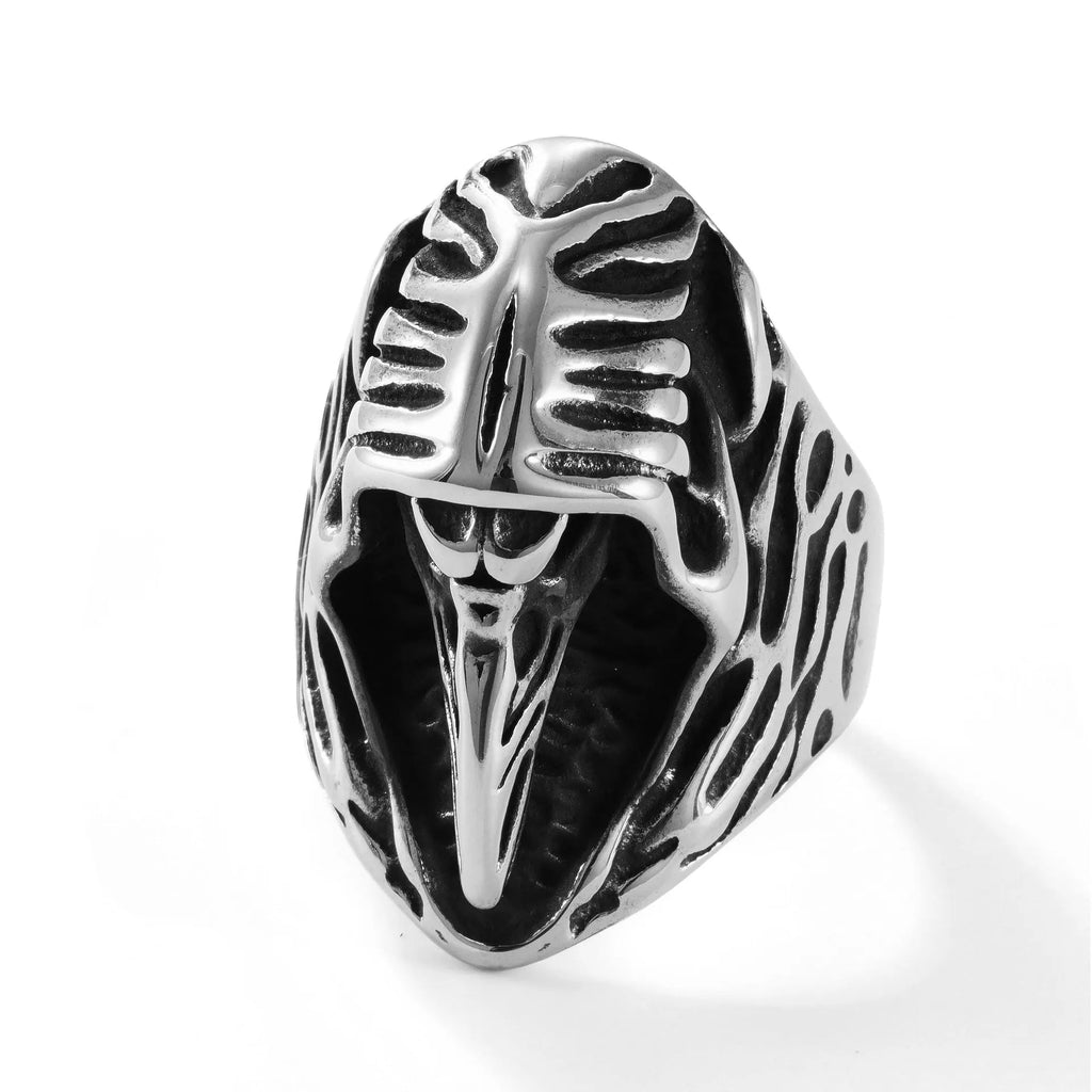 Crow geometric punk ring in MR166 colour with titanium steel construction and retro animal design