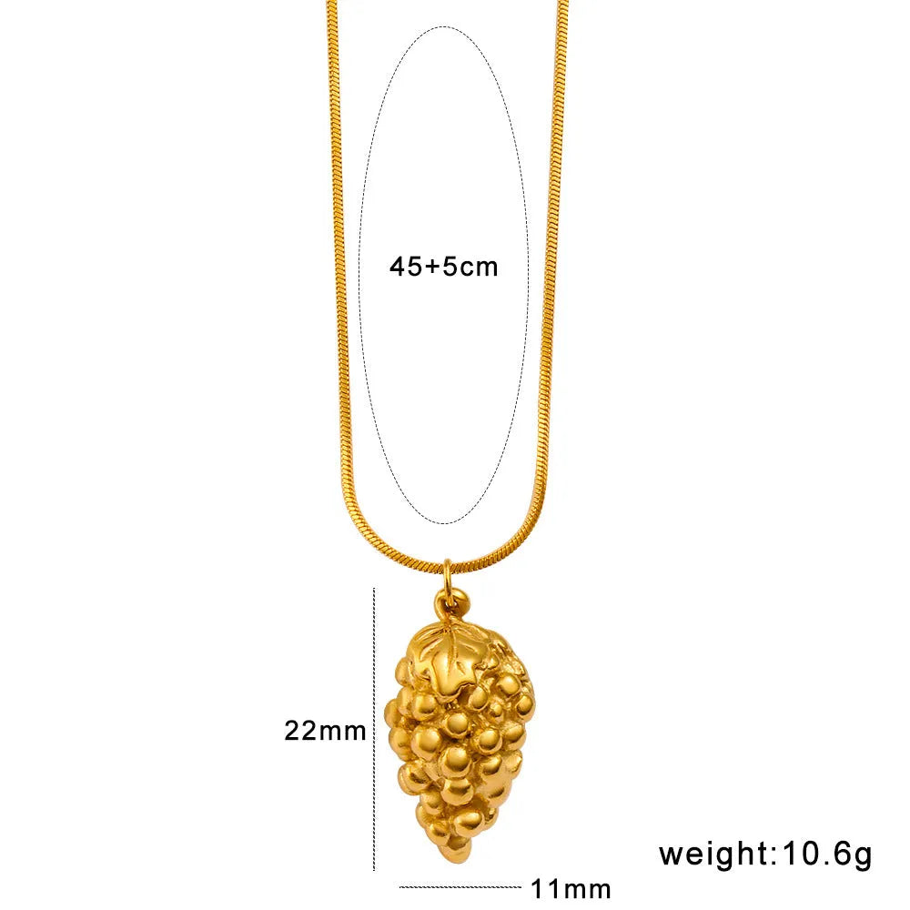 Stainless steel fruit necklace pendant with regular chain, showing fruit charm options