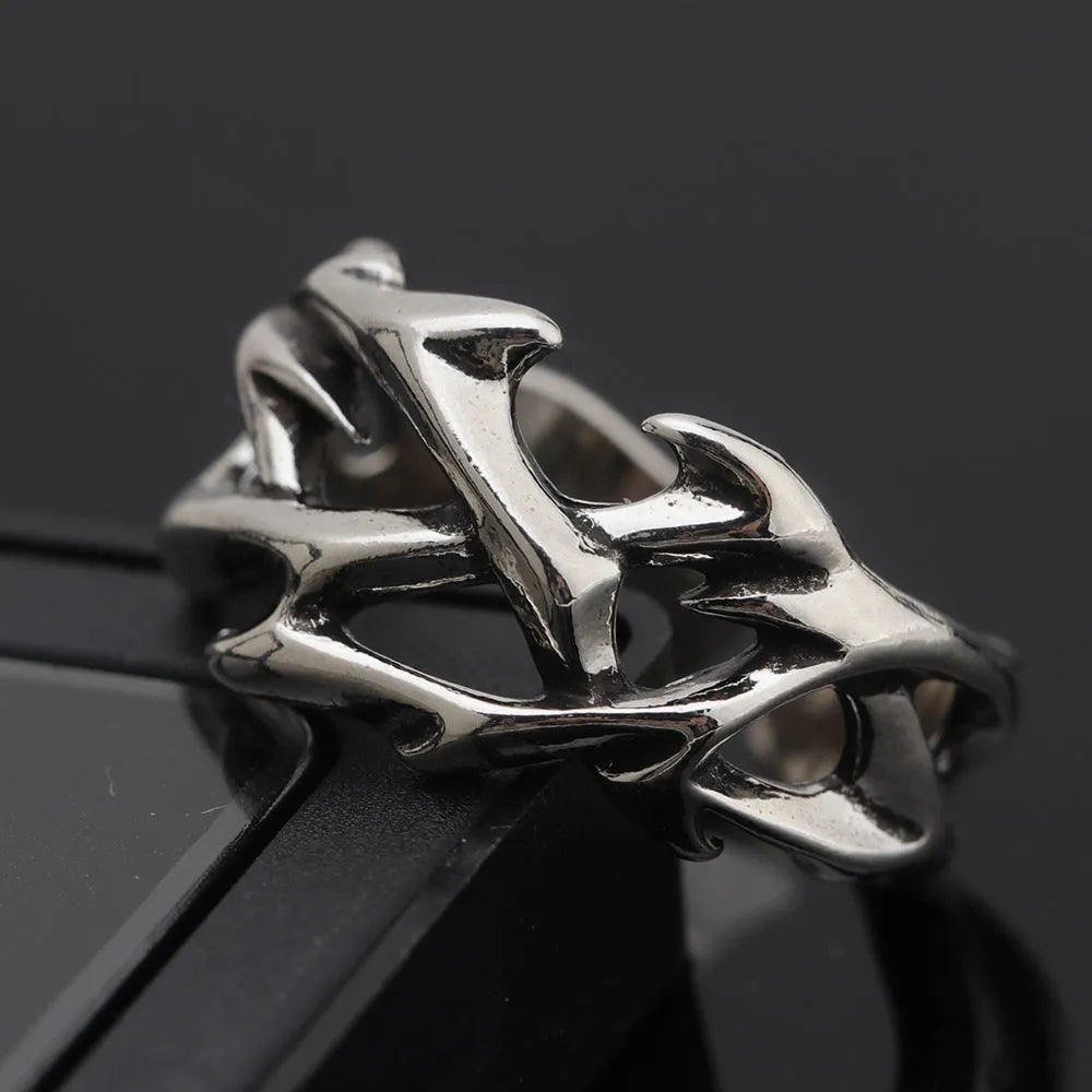 Copper thorn flower ring with geometric design and adjustable opening for unisex wear