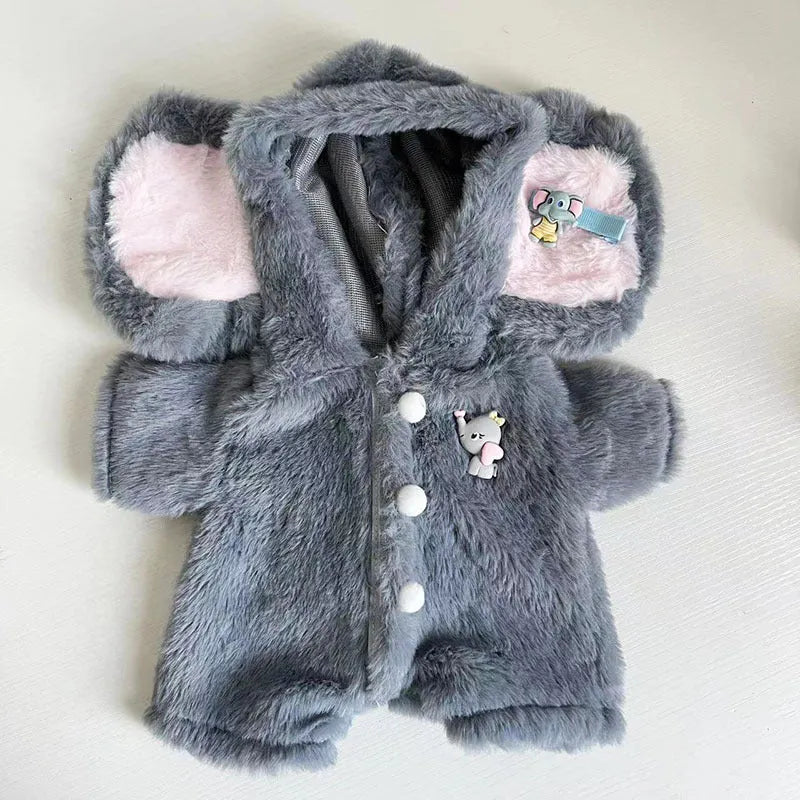 Grey elephant plush jumpsuit for 30cm Lina bear doll costume clothing