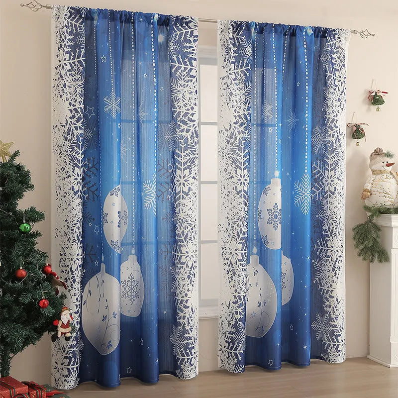 American-style rectangular Christmas printed polyester curtain showing red plaid design with semi-sunshade function