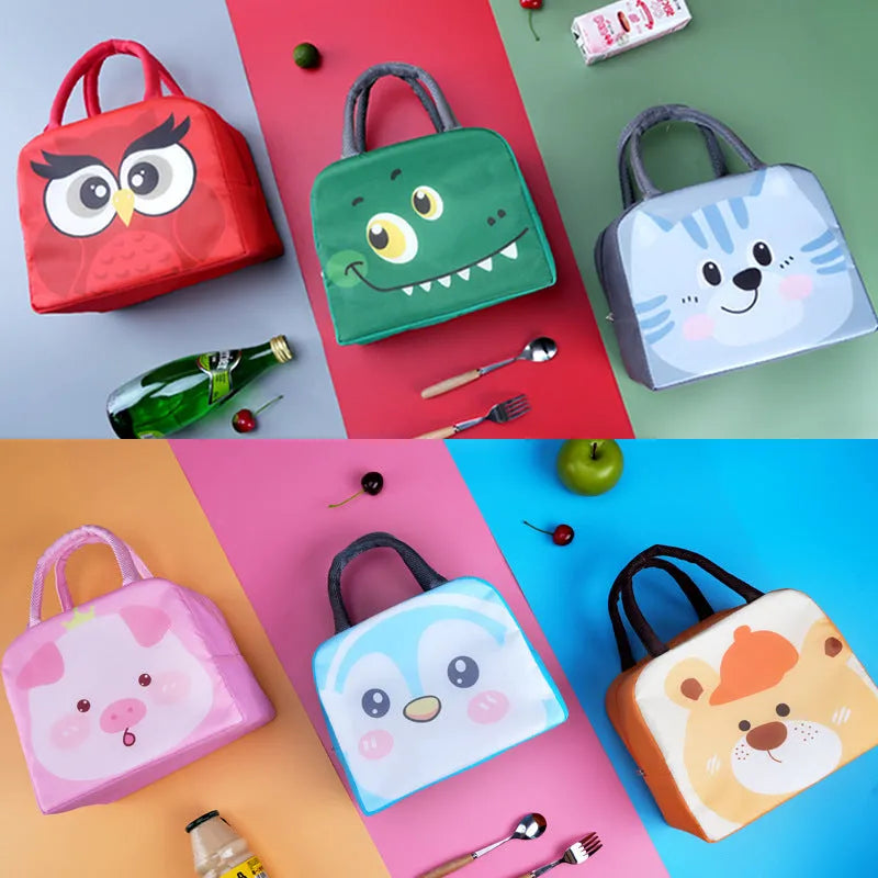 Orange cartoon bear insulated lunch box bag for children with aluminium foil insulation.