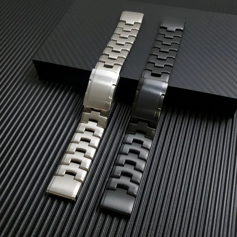 Garmin Fenix Jiaming compatible watch strap in silver, black, and titanium colour options showing 22mm and 26mm widths.