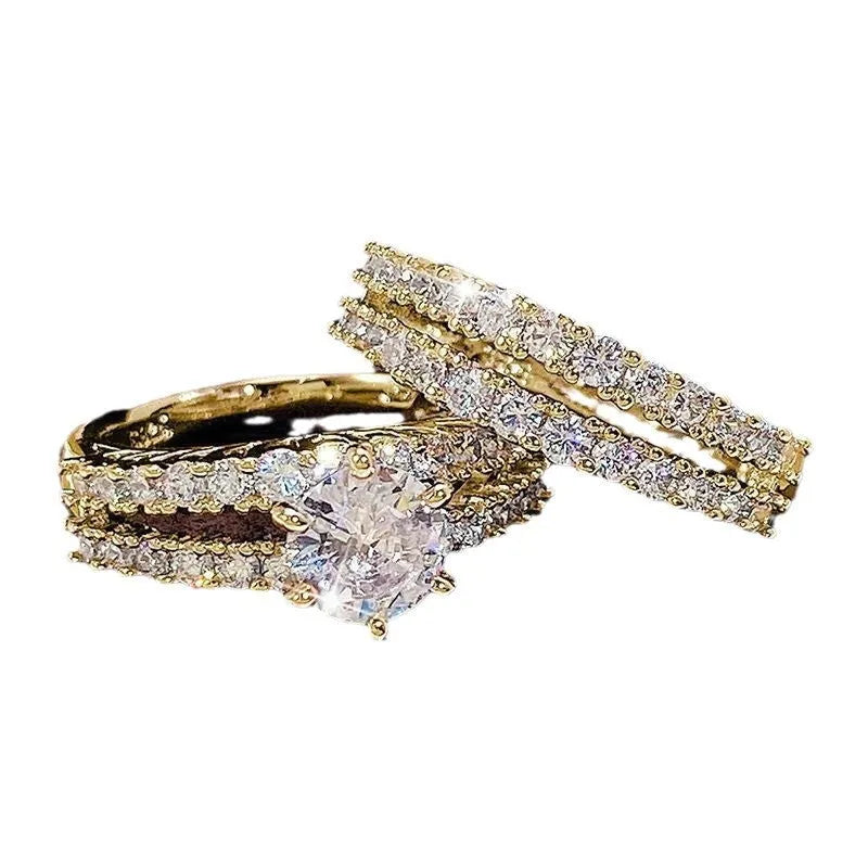 2 in 1 fully jewelled female ring set in alloy showing gold, rose gold and silver colour options