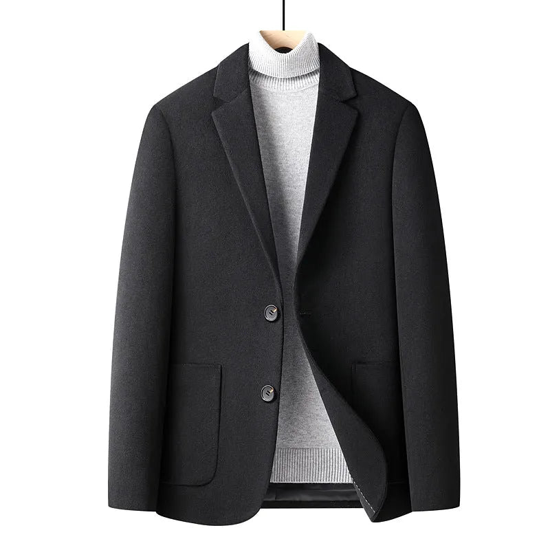 Men's slim fit wool suit jacket in a solid colour with a polyester lining.