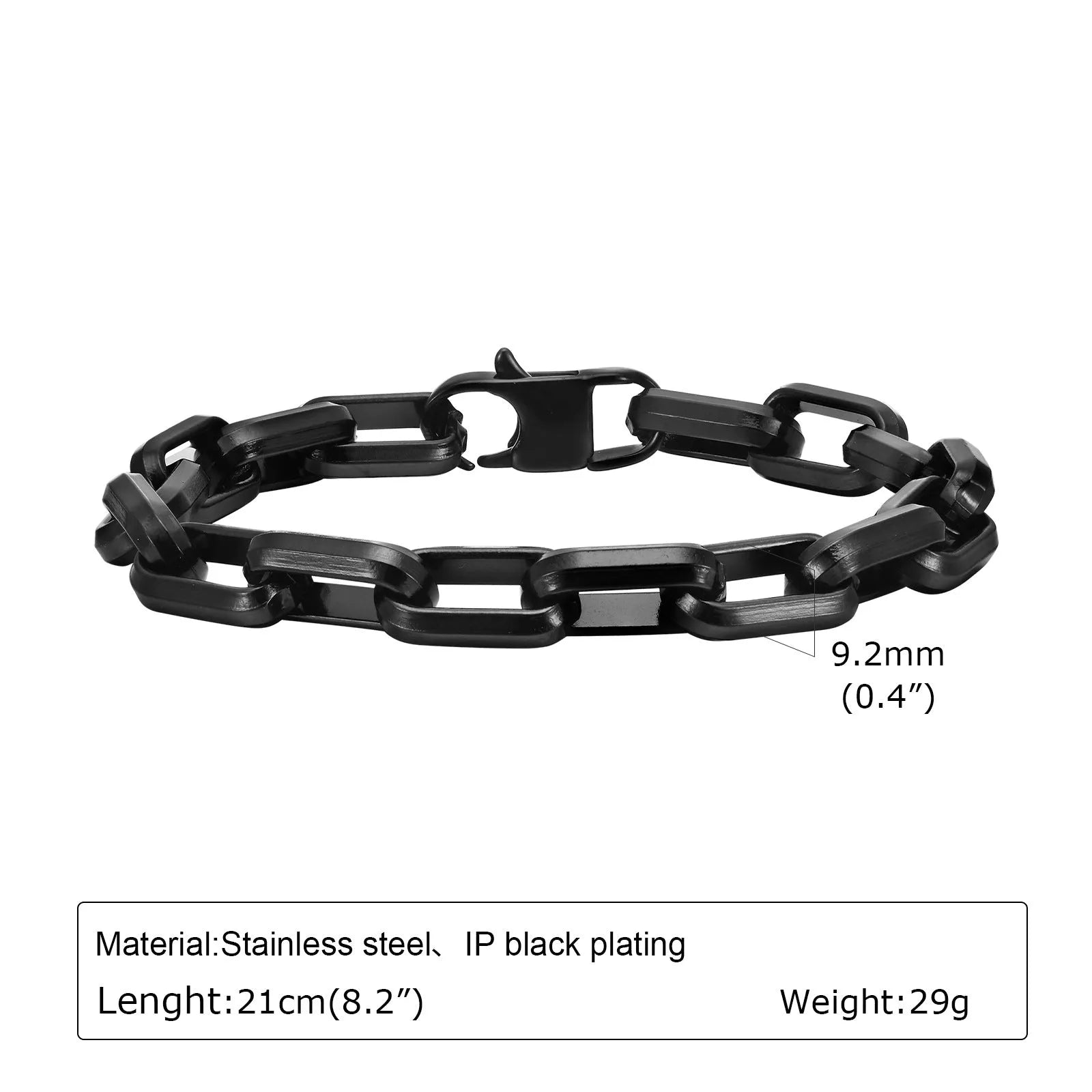Square chain men's bracelet in titanium steel with electroplated finish showing geometric link design