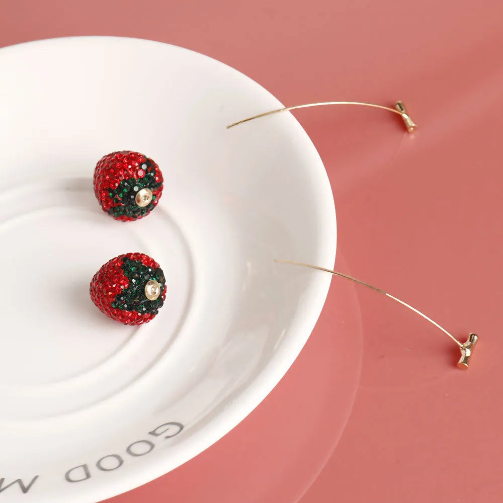 Spot drill geometric strawberry earrings for women in zinc alloy with six colour options