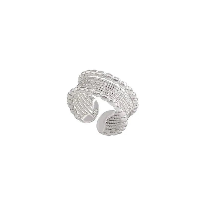 Adjustable opening copper ring with geometric woven twisted multilayer design for women