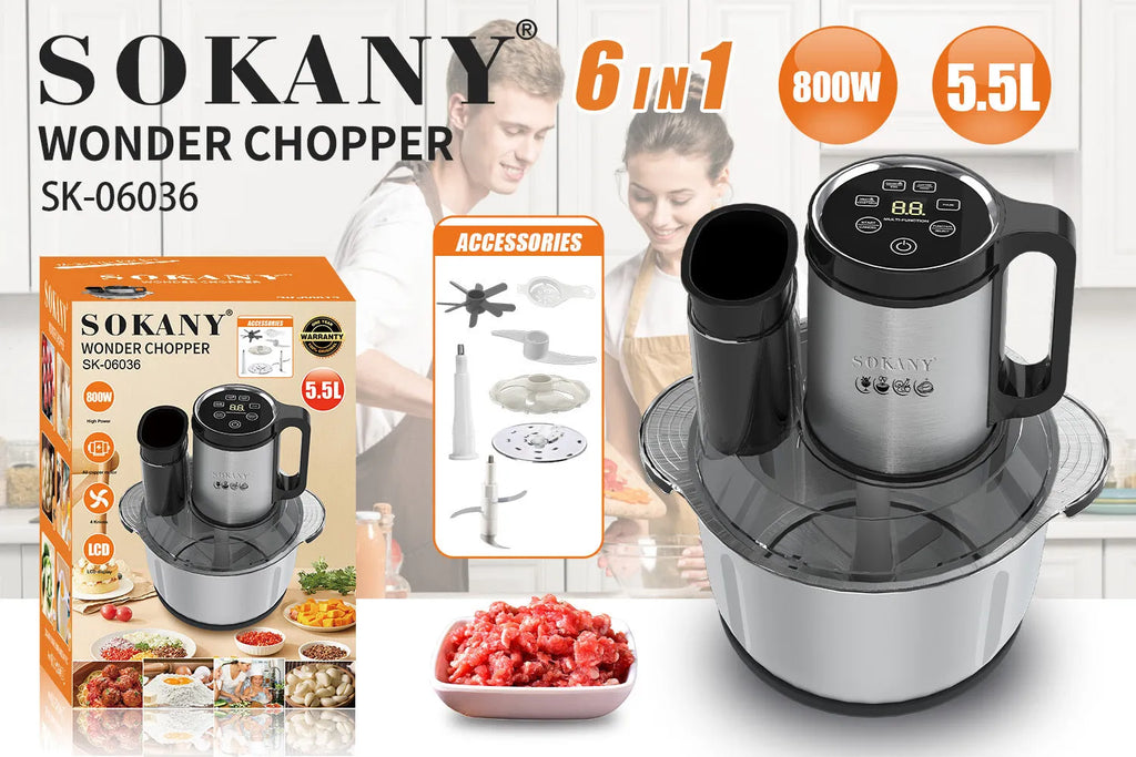 Stainless steel meat grinder with adjustable speed control for home food preparation