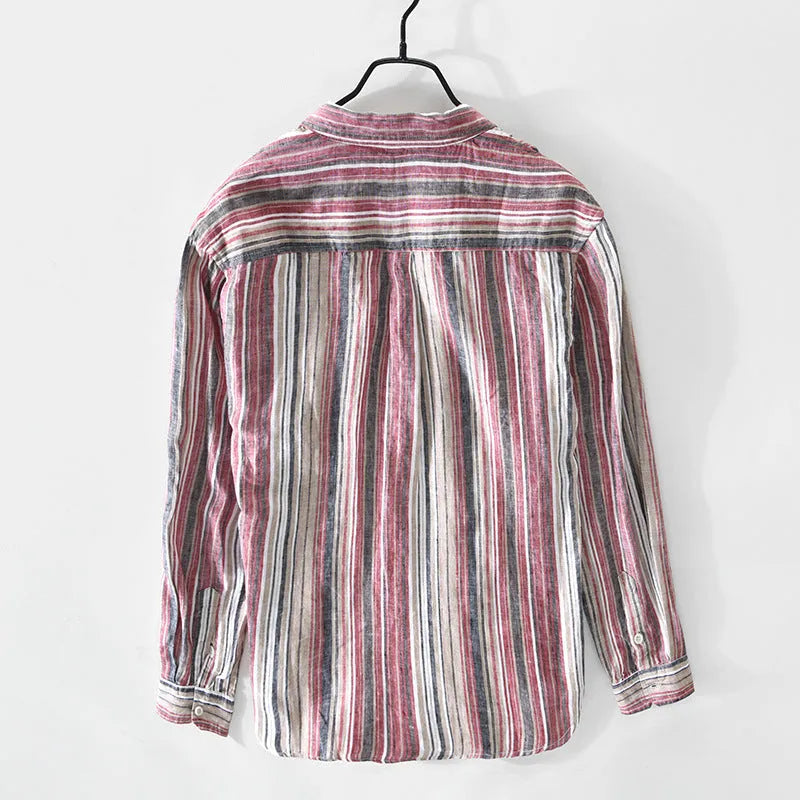Men's striped linen shirt in loose fit with long sleeves for casual summer wear