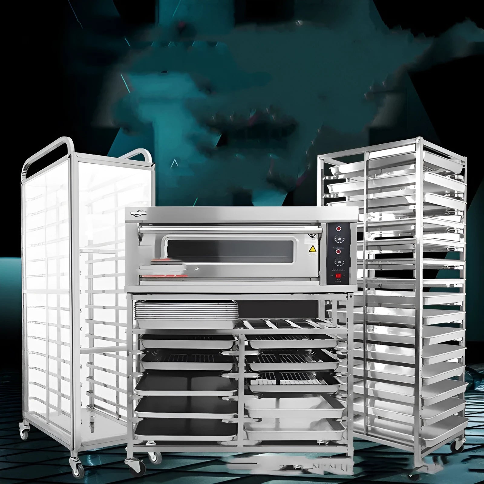 Six-tier stainless steel baking tray rack with secure locking clips