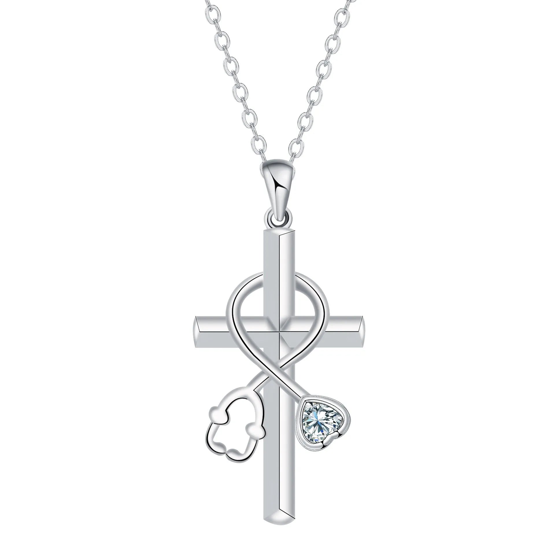 Women's cross stethoscope necklace with copper pendant and electroplated finish