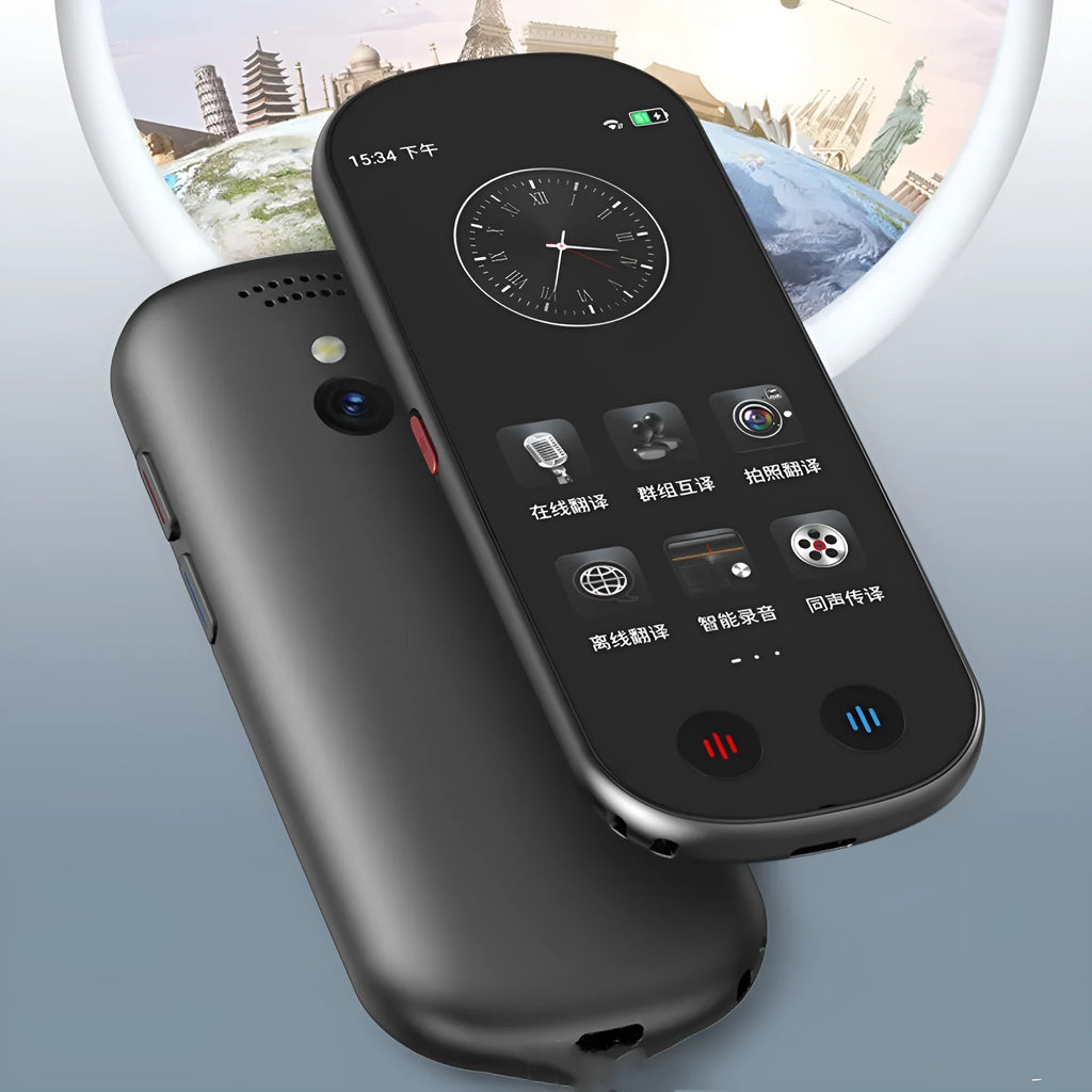 Black multi-language simultaneous interpretation translator device with lanyard