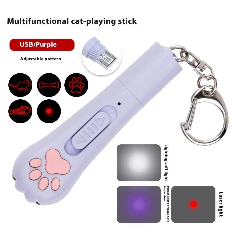 Infrared pet laser toy with cat teasing stick in blue colour.