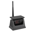 Solar wireless charging vehicle reversing camera with aluminium alloy shell and magnet on black mount.