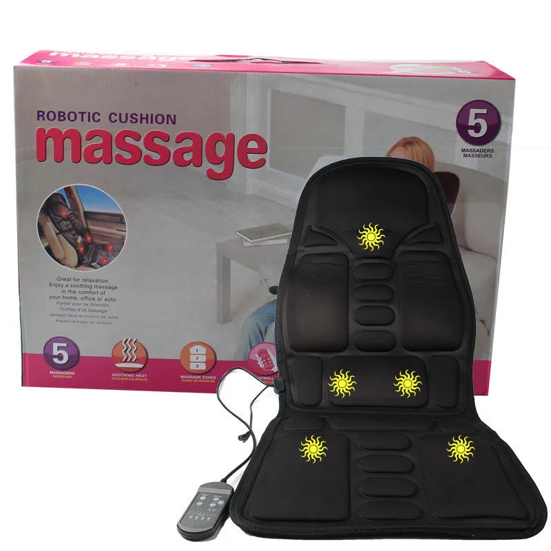 Black infrared heating massage mat seat cushion with AC power and variable speed control