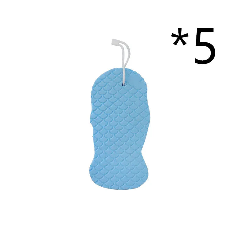 3D fish scale pattern bath sponge in light blue colour showing textured exfoliating surface