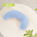 U-shaped cat pillow with adjustable collar in blue colour on blanket