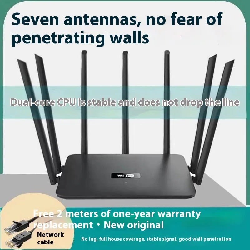 Black or white dual-band gigabit router with multiple antennas providing whole-home WiFi coverage through walls