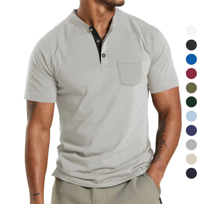 Men's plus size solid colour short sleeve shirt with a button chest pocket, shown in Army Green.