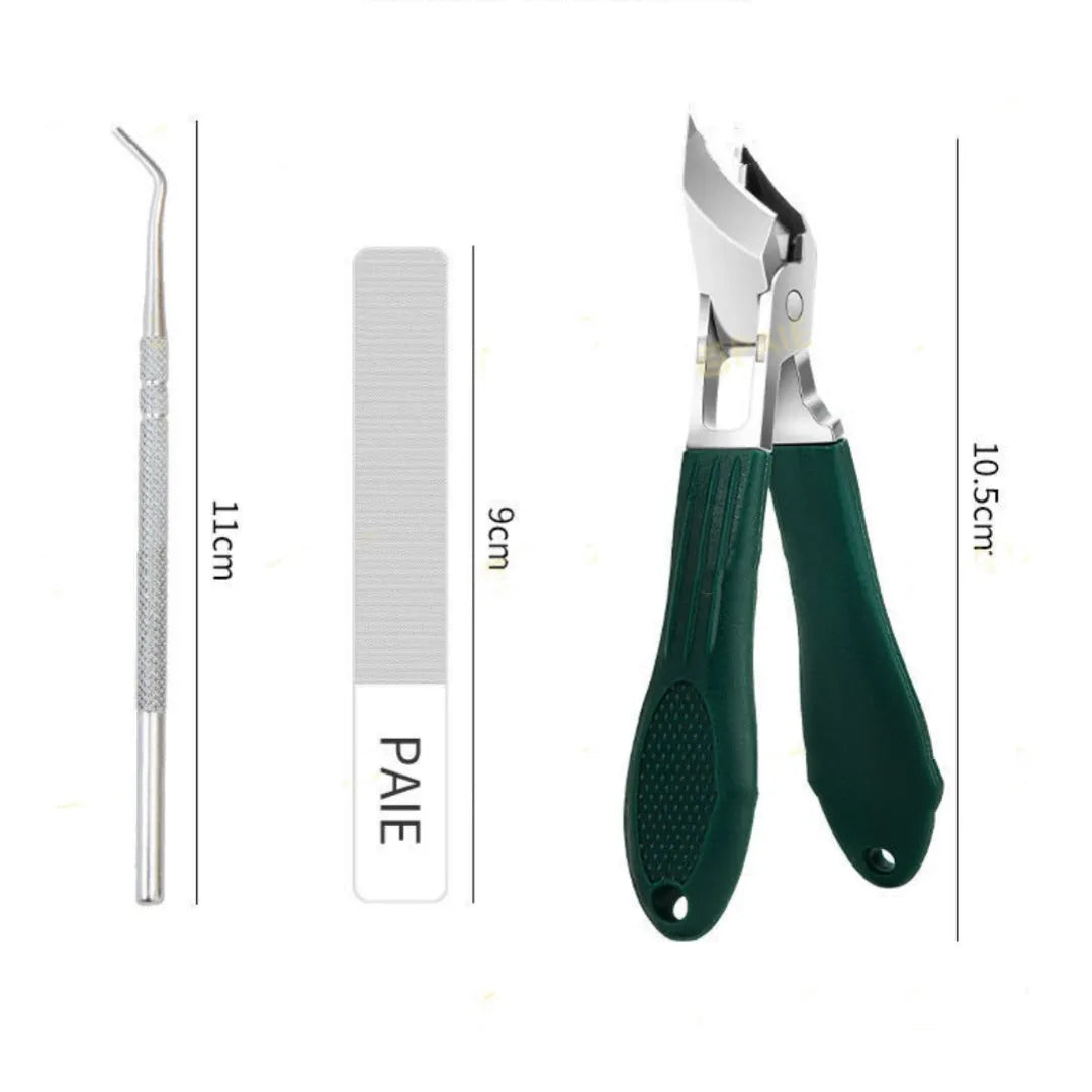 Portable fingernail maintenance kit with plastic and stainless steel tools including pliers and tongs