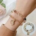 Retro colour hair crystal bracelet for women with strawberry quartz beads