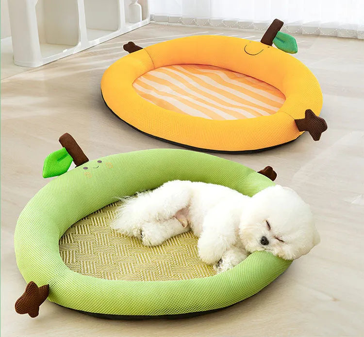 Green pet cooling mat nest bed with fruit backrest for dogs and cats