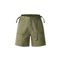 Retro washed cotton workwear shorts with zipper fly in loose fit and fifth pants length