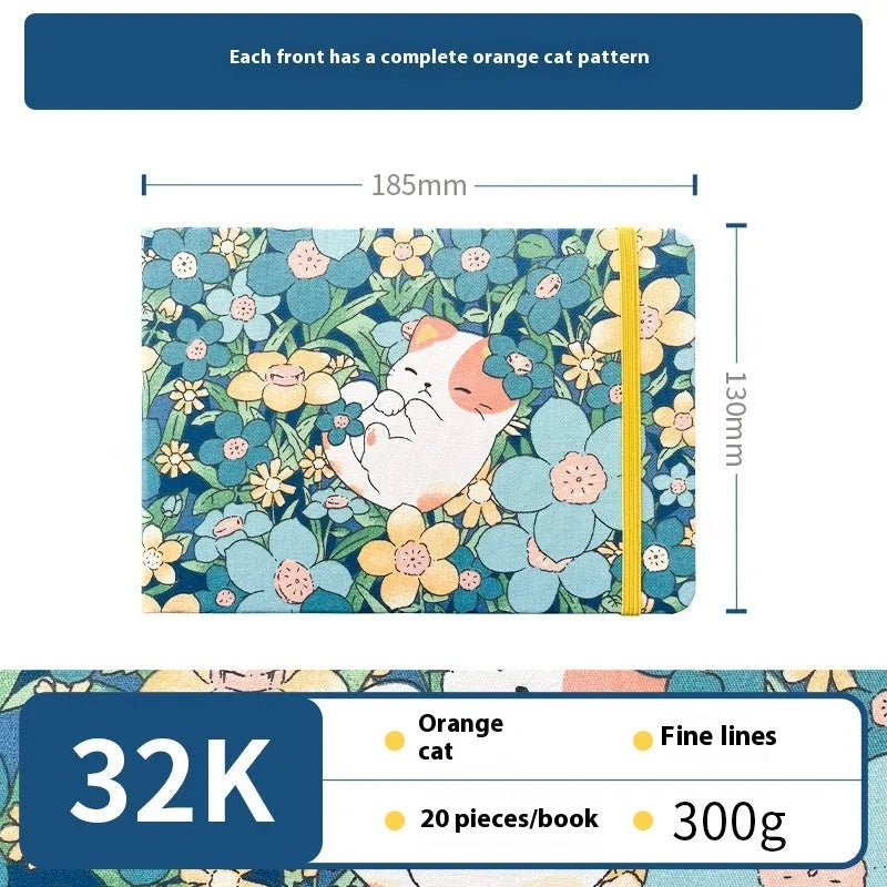 Feiluniao handmade fabric watercolour sketchbook with colourful themed cover, 185mm long.