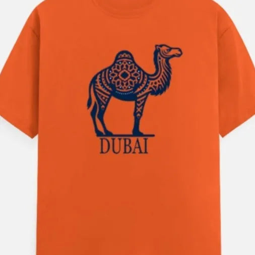 Orange cotton round neck t-shirt with short sleeves and straight cut design