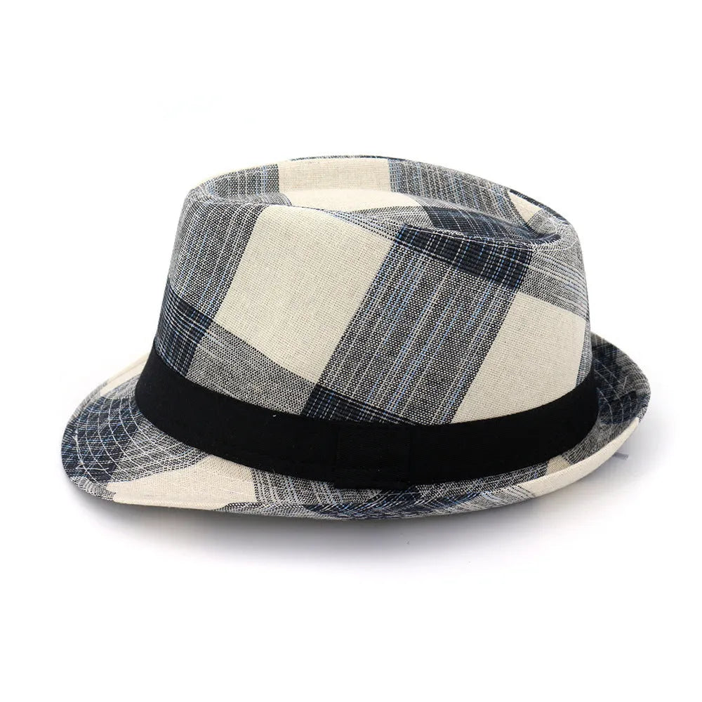 Blue and black polyester sun hat with bell crown for outdoor travel