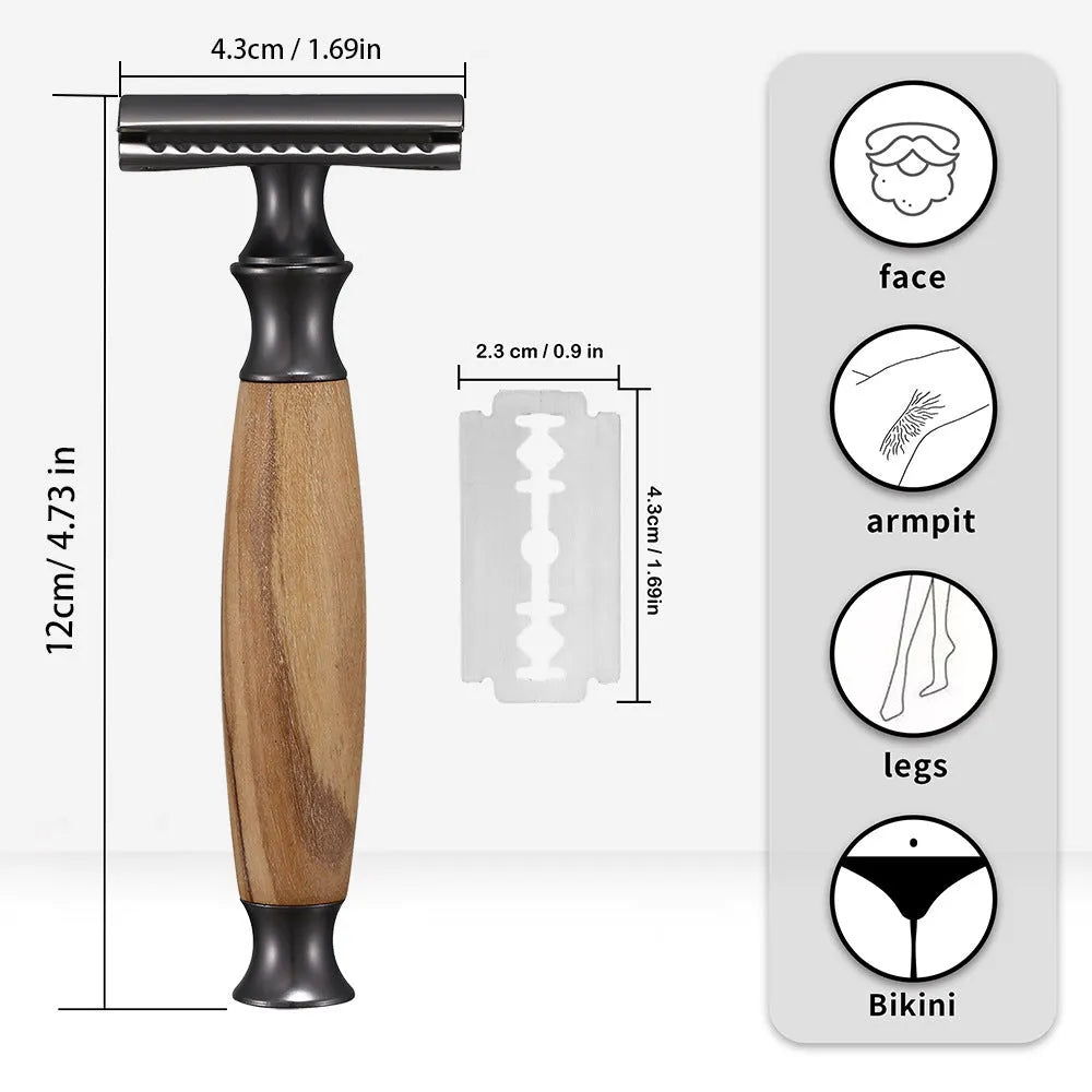 Men's copper manual shaving razor with olive wood handle and aluminum alloy blade holder