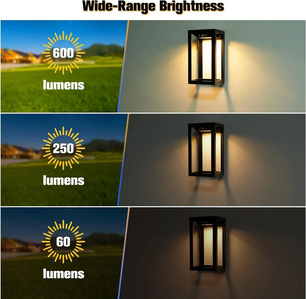 Modern solar powered outdoor wall lamp with IP65 waterproof rating for garden courtyard use