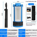 Blue foldable outdoor LED camping lamp with folding bracket and storage bag