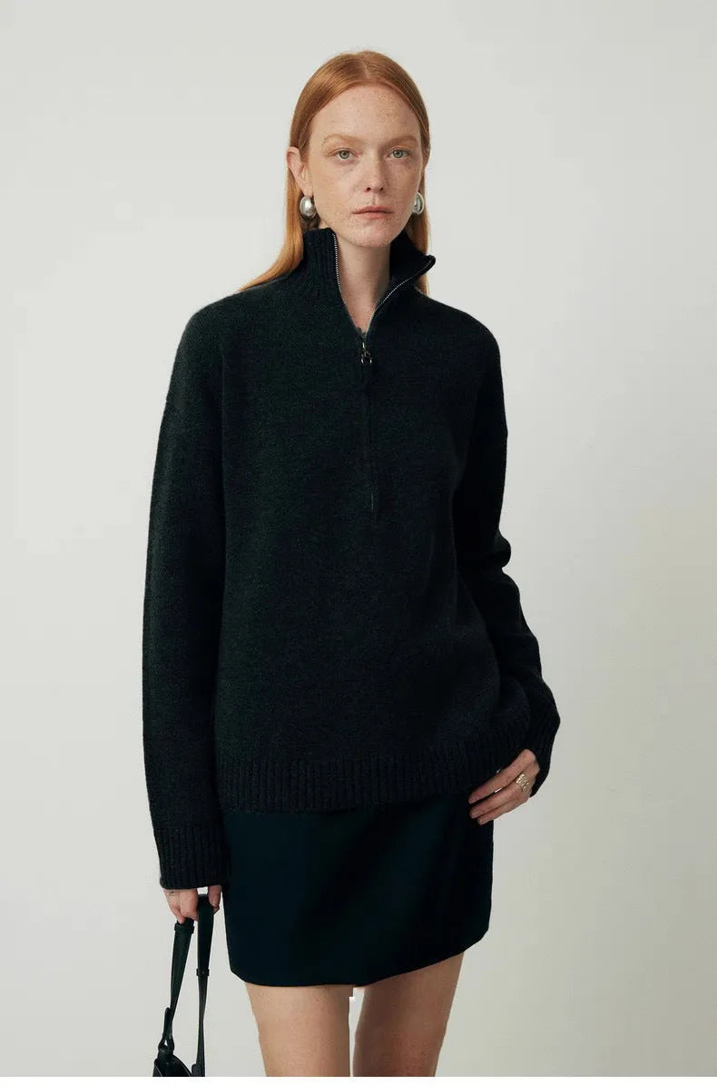 Loose lapels wool bandage dress in black and mountain rain grey, long sleeve pullover style.