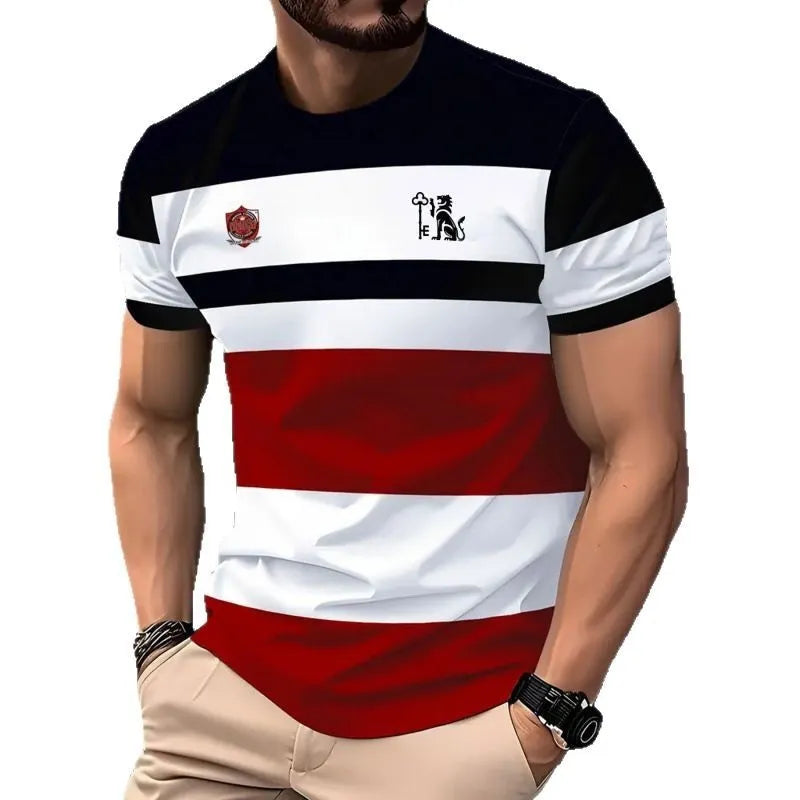 Men's loose fit short-sleeved t-shirt with digital 3D striped printing in casual style