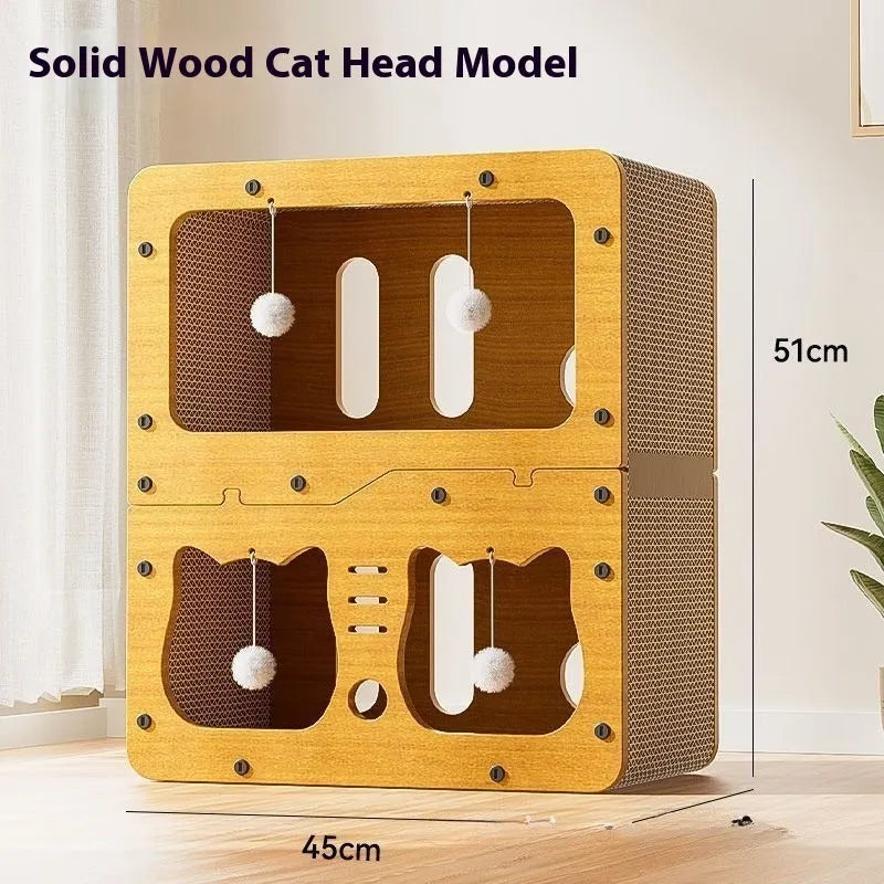 Double layer cat scratching board with attached enclosed cat nest in selected style