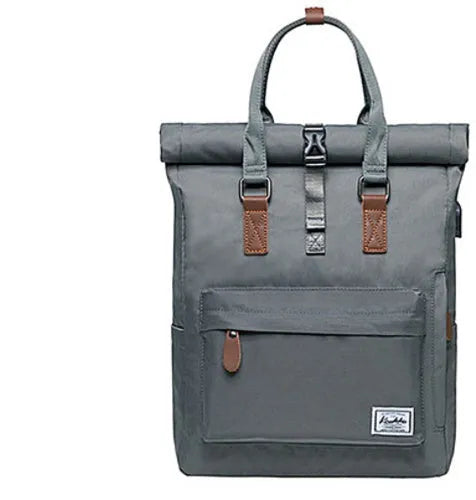 Polyester casual backpack with cover opening showing internal computer and zipper pockets