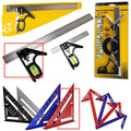 Red metal 7inch combination angle ruler with metric scale alongside base ruler in transparent storage bag