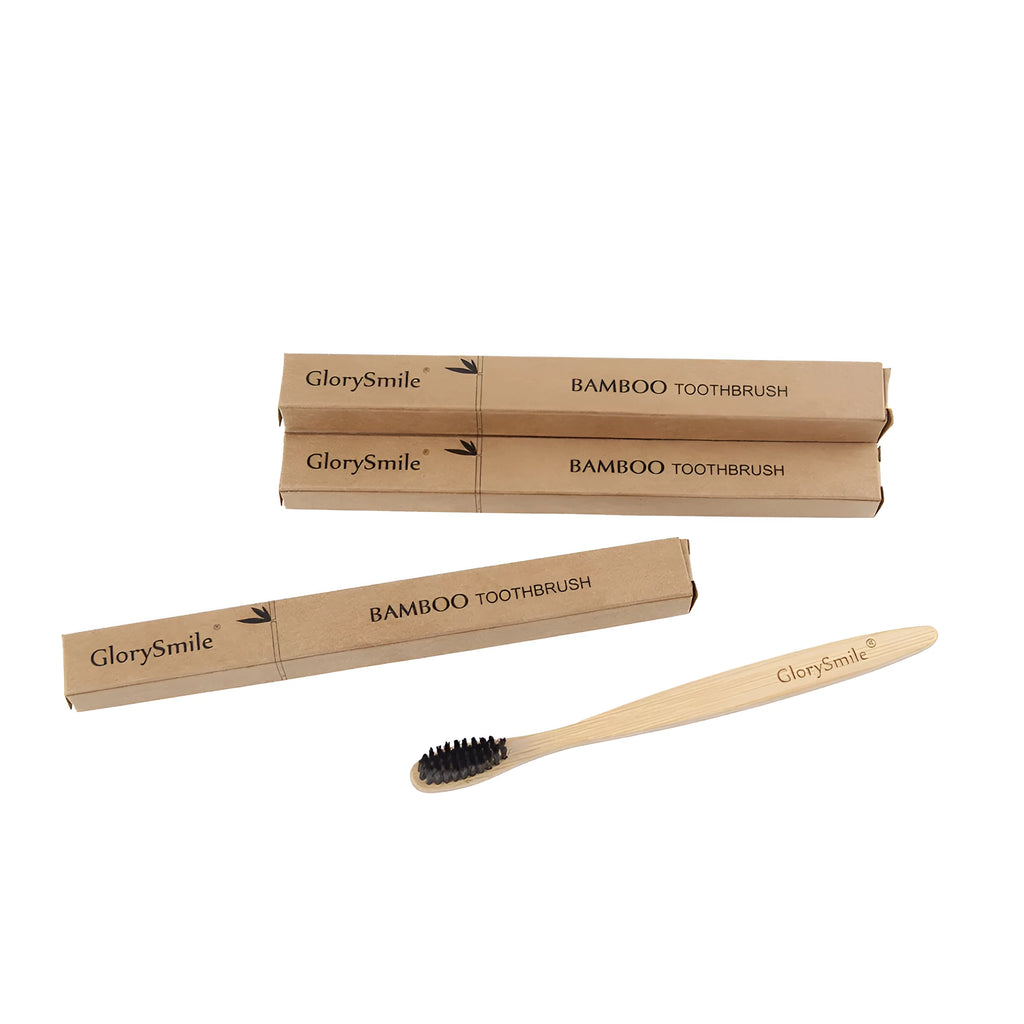 Natural pure bamboo toothbrush with charcoal-infused soft bristles in black, 19.5cm size