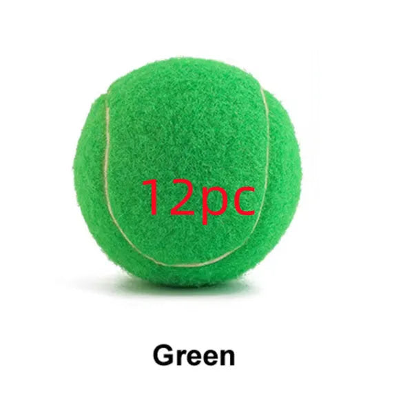 Bright coloured, bite-resistant rubber tennis ball for dogs, 6.3 cm in diameter.