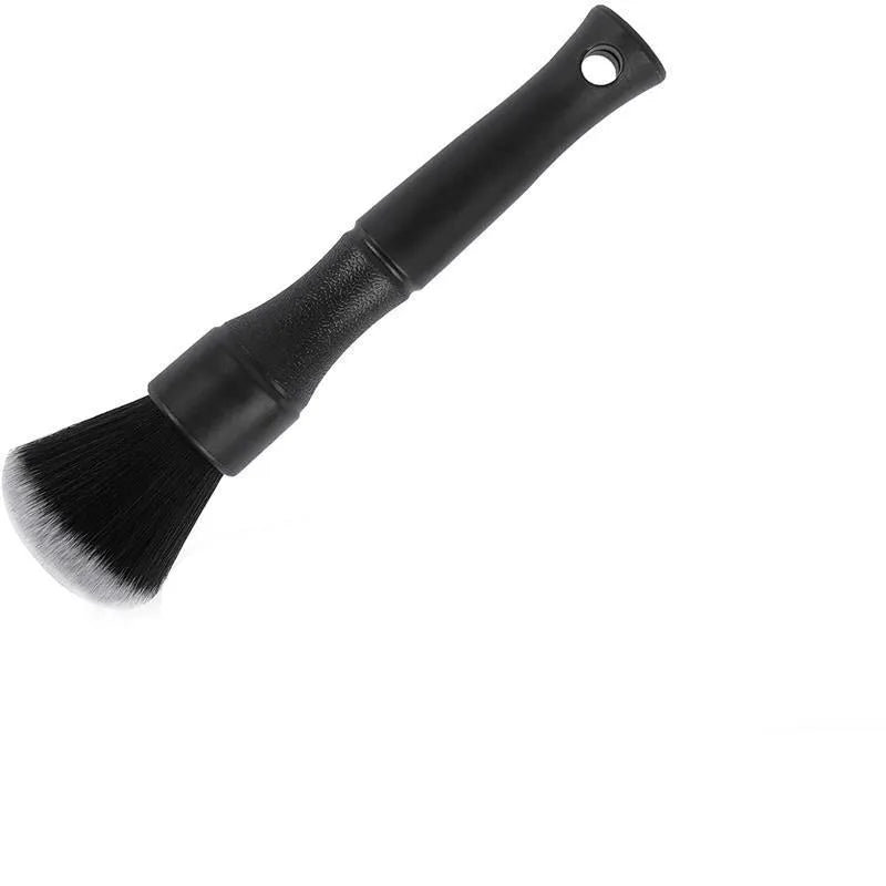 Black car detailing brush with super soft pig hair bristles for interior cleaning in two available sizes